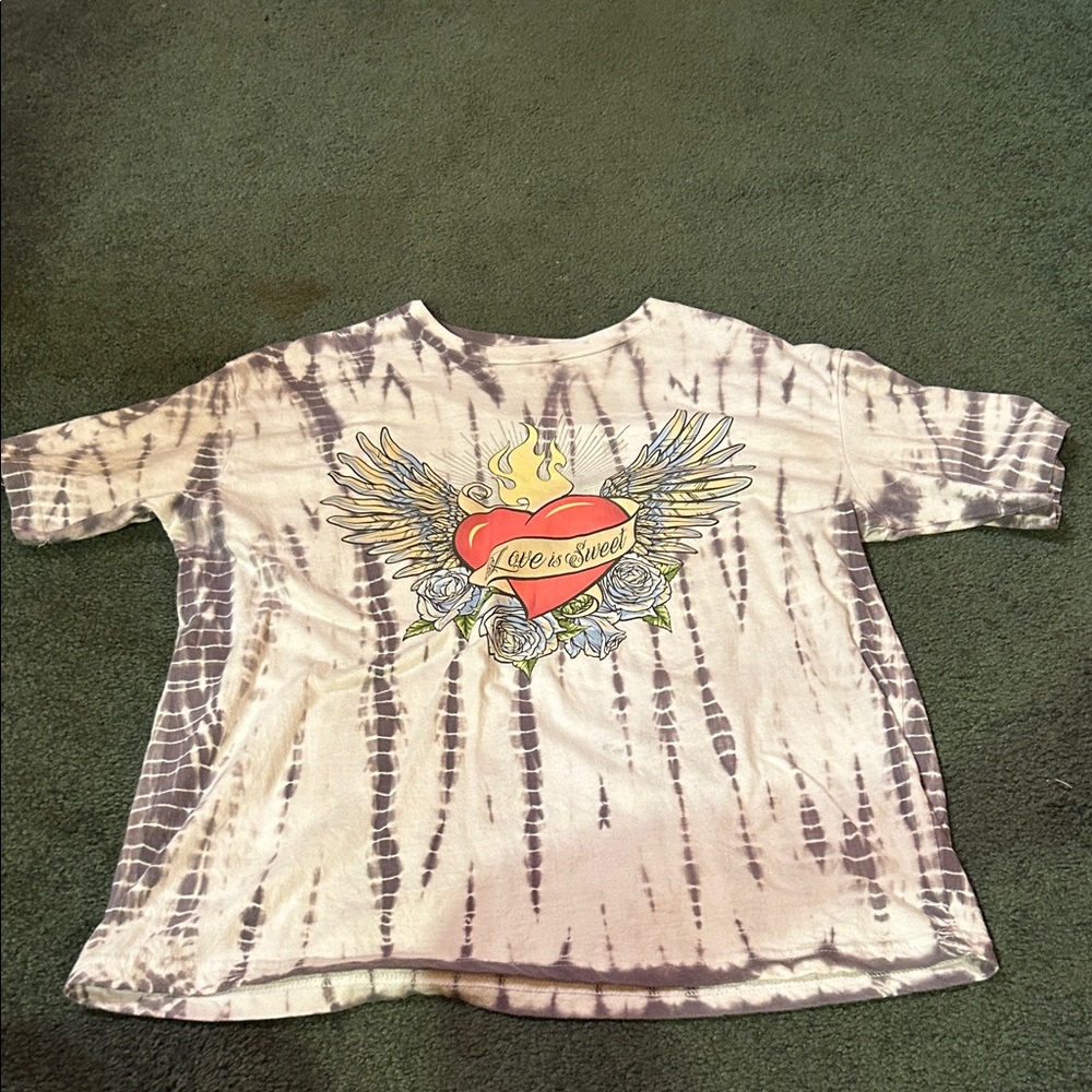 Tie-Dye Graphic Kids Tee with Winged Heart